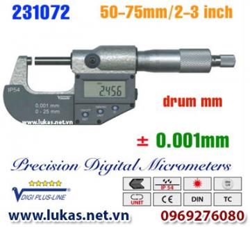 Panme điện tử đo ngoài 50-75mm, IP54, drum mm, 231072, Vogel - Germany